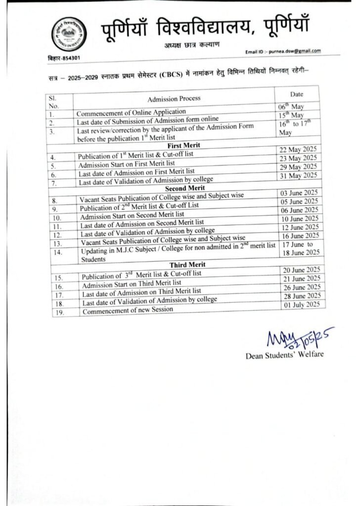 Purnea University UG Admission 2025 (Notice Out) शैक्षणिक सत्र 2025 - 29 में नामांकन के लिए नोटिस हुआ जारी !